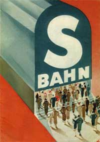 Zeichnung aus den 30er Jahren, S-Bahnsymbol mit Eingang darunter, in den Menschen hineingehen